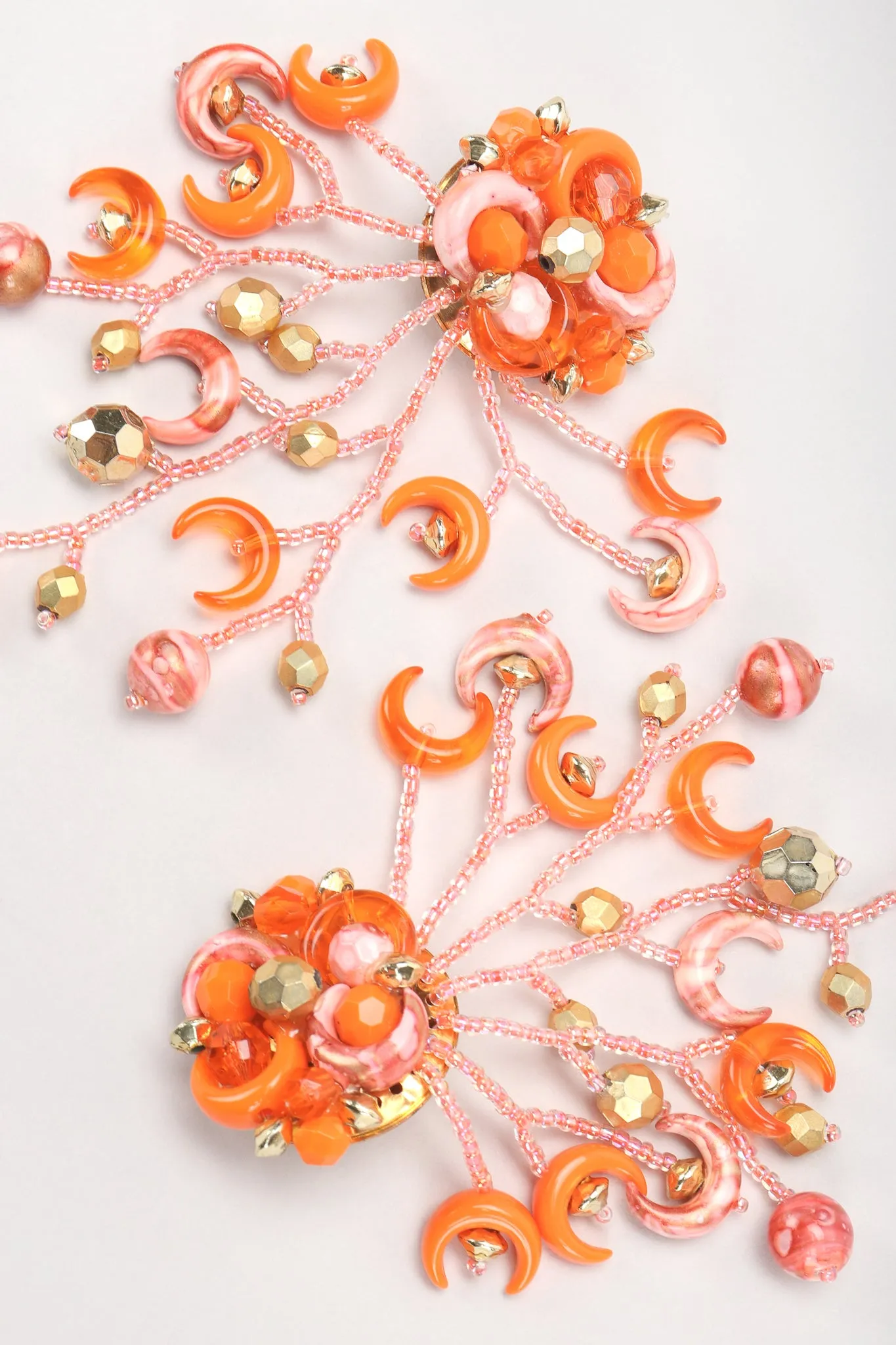 Crescent Moon Bead Fringe Earrings