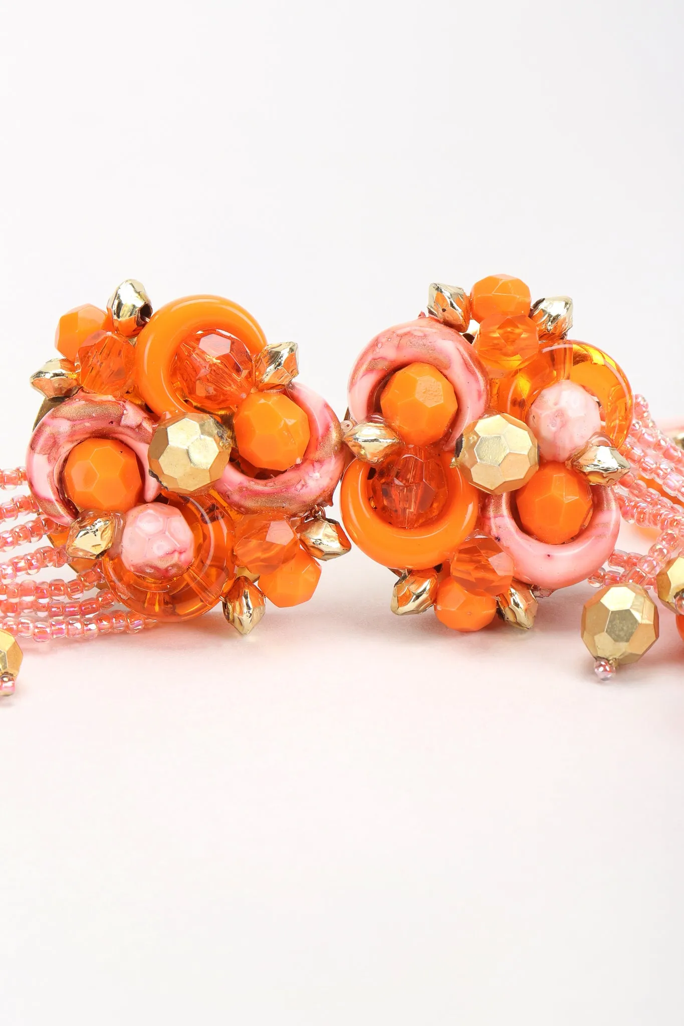 Crescent Moon Bead Fringe Earrings
