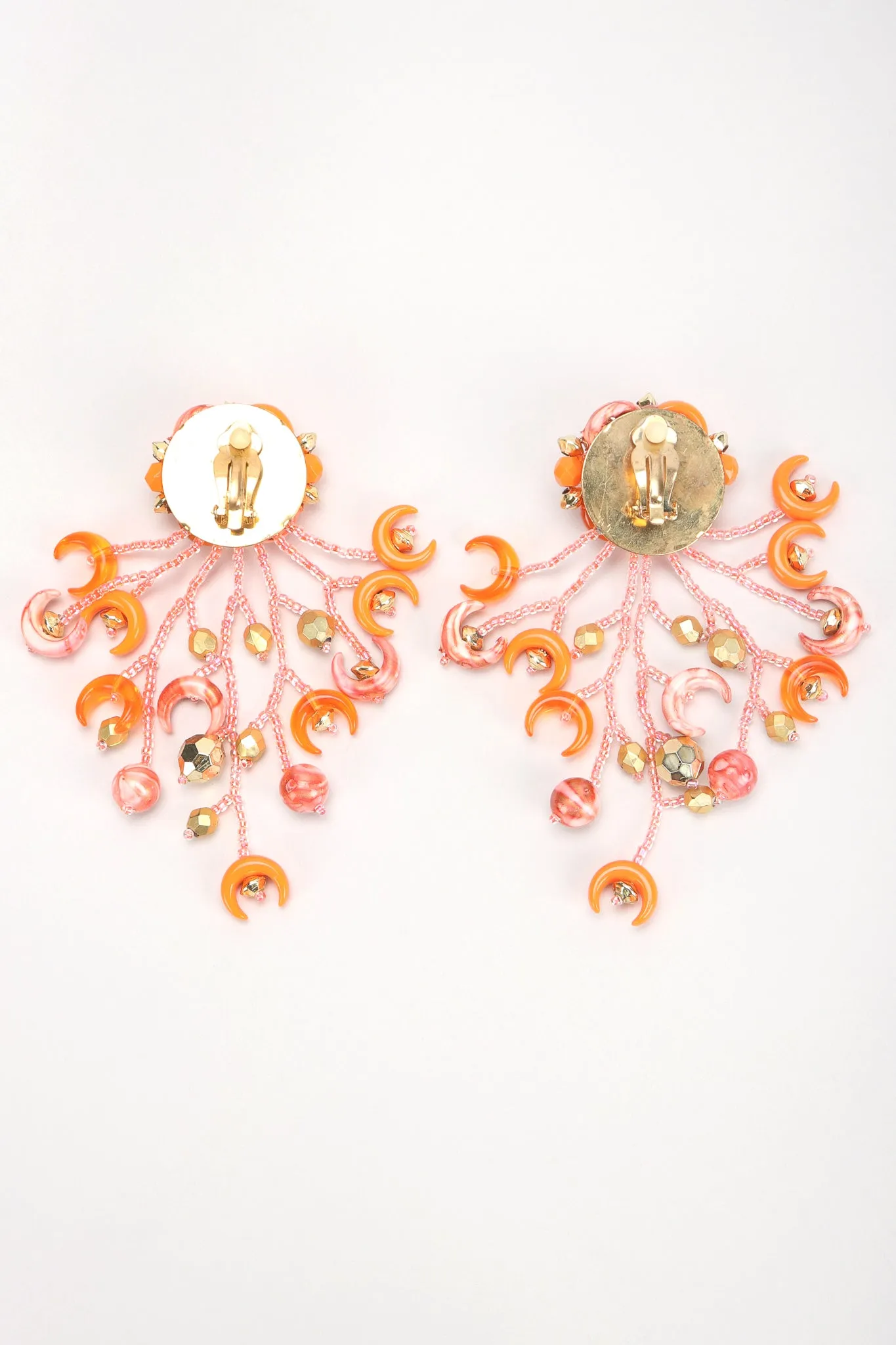 Crescent Moon Bead Fringe Earrings