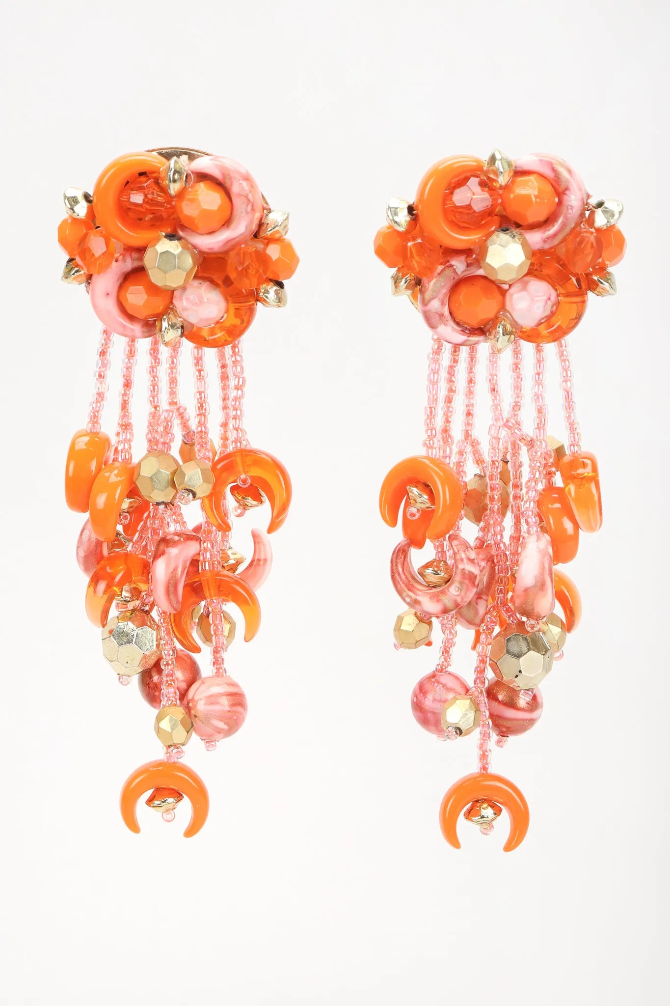 Crescent Moon Bead Fringe Earrings