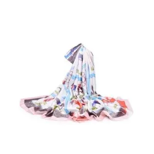 Cute Running Horse Decorative Silky Shawl Scarf - Light Pink