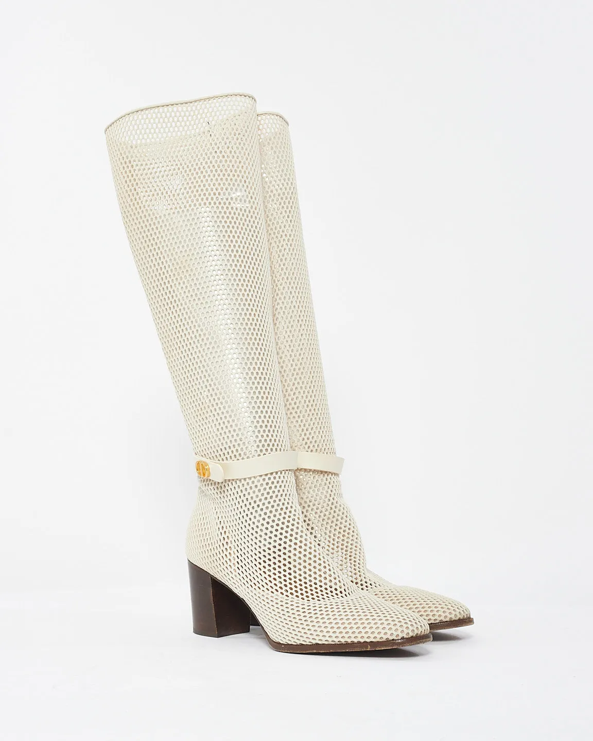 Dior Off White Fabric Empreinte Montaigne Knee High Boots 70mm - 40