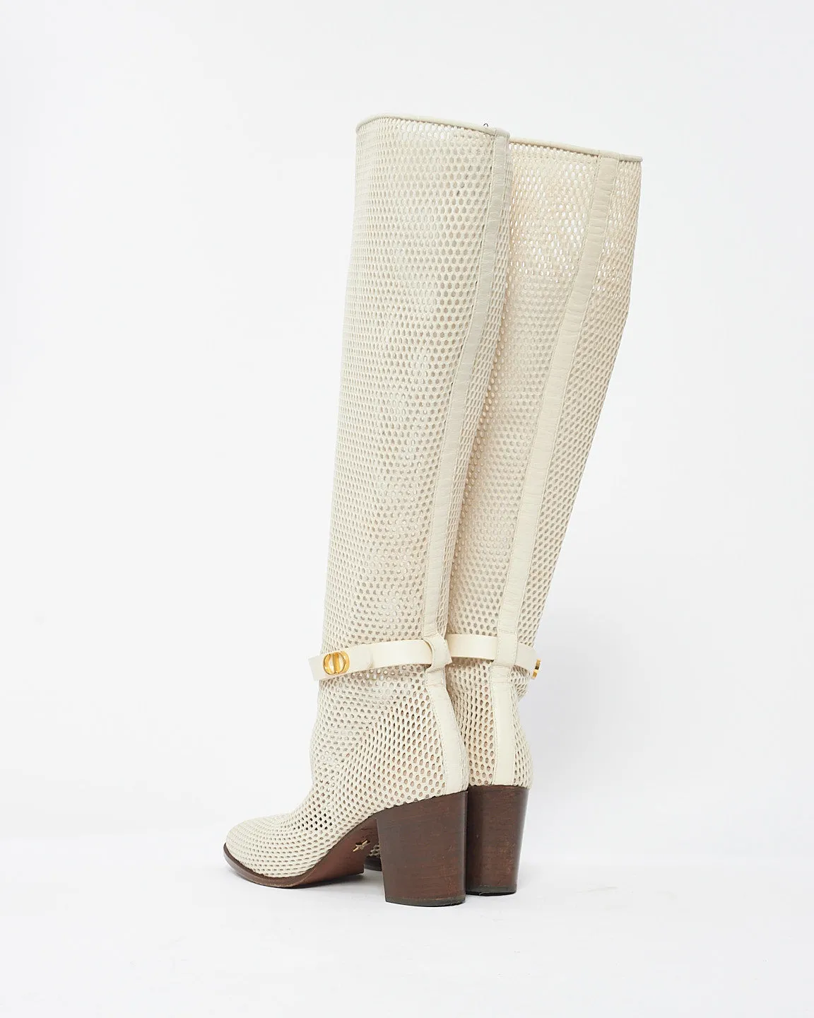 Dior Off White Fabric Empreinte Montaigne Knee High Boots 70mm - 40