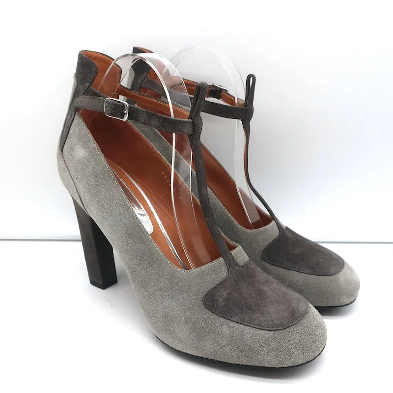 Dries Van Noten T-Strap Pumps Gray Two Tone Suede Size 41