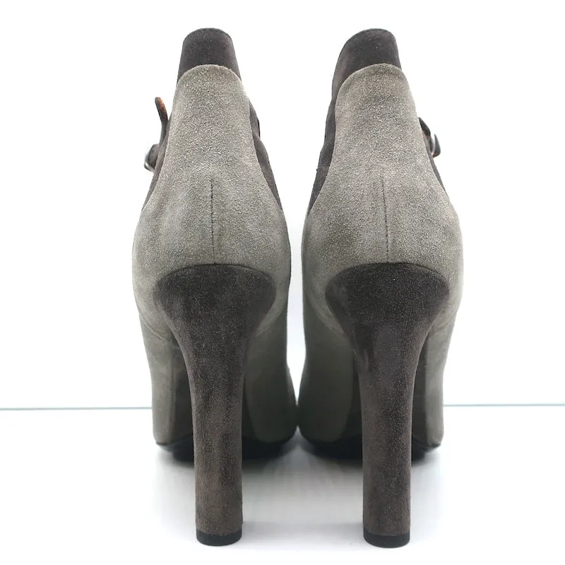Dries Van Noten T-Strap Pumps Gray Two Tone Suede Size 41