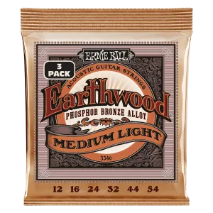 Earthwood Med Light Phosphor Bronze Acoustic 3 Pack 12 54