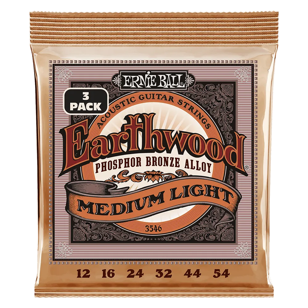 Earthwood Med Light Phosphor Bronze Acoustic 3 Pack 12 54