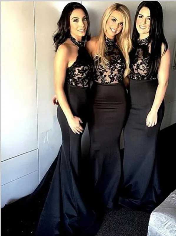 Elastic Woven Halter Sleeveless Satin Bridesmaid Dresses Floor Length