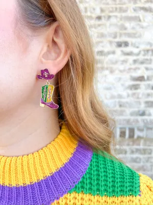 Enamel Boots Mardi Gras Earring