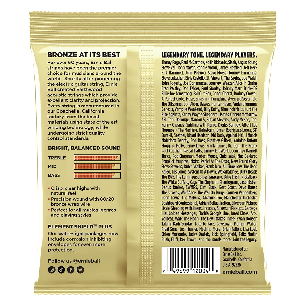 Ernie Ball Earthwood Light 80/20 Bronze Acoustic Guitar Strings, 11-52 Gauge