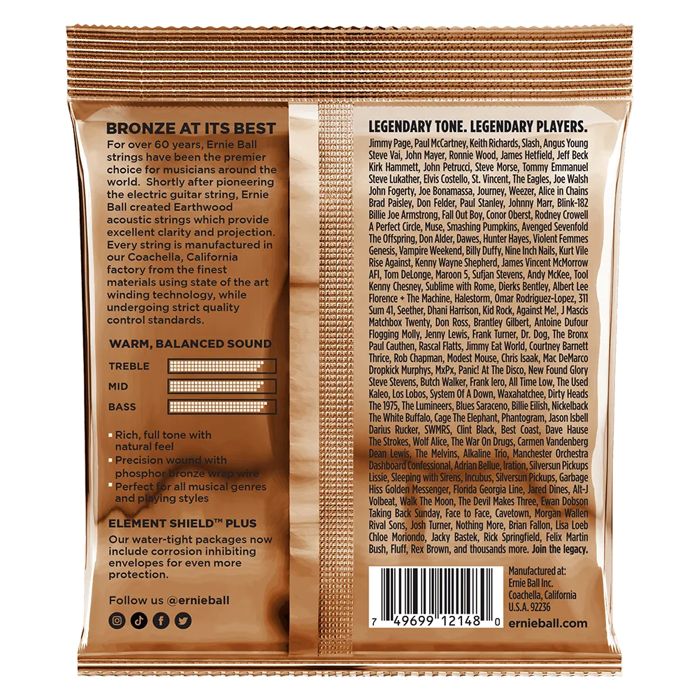 Ernie Ball Earthwood Light Phosphor Bronze Acoustic Guitar String, 11-52 Gauge