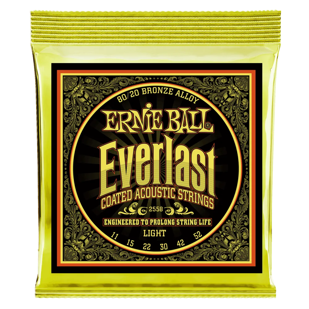Ernie Ball Everlast Light Coated 80/20 Bronze Acoustic Guitar String, 11-52 Gauge