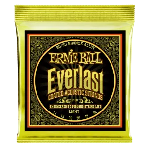 Ernie Ball Everlast Light Coated 80/20 Bronze Acoustic Guitar String, 11-52 Gauge