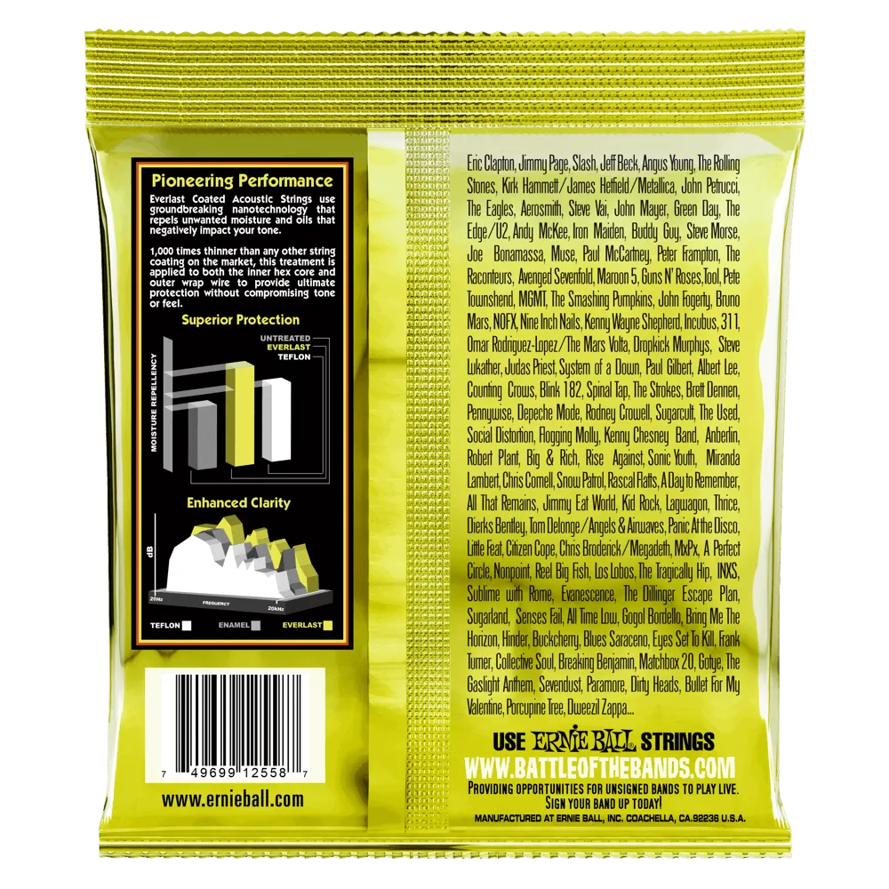 Ernie Ball Everlast Light Coated 80/20 Bronze Acoustic Guitar String, 11-52 Gauge