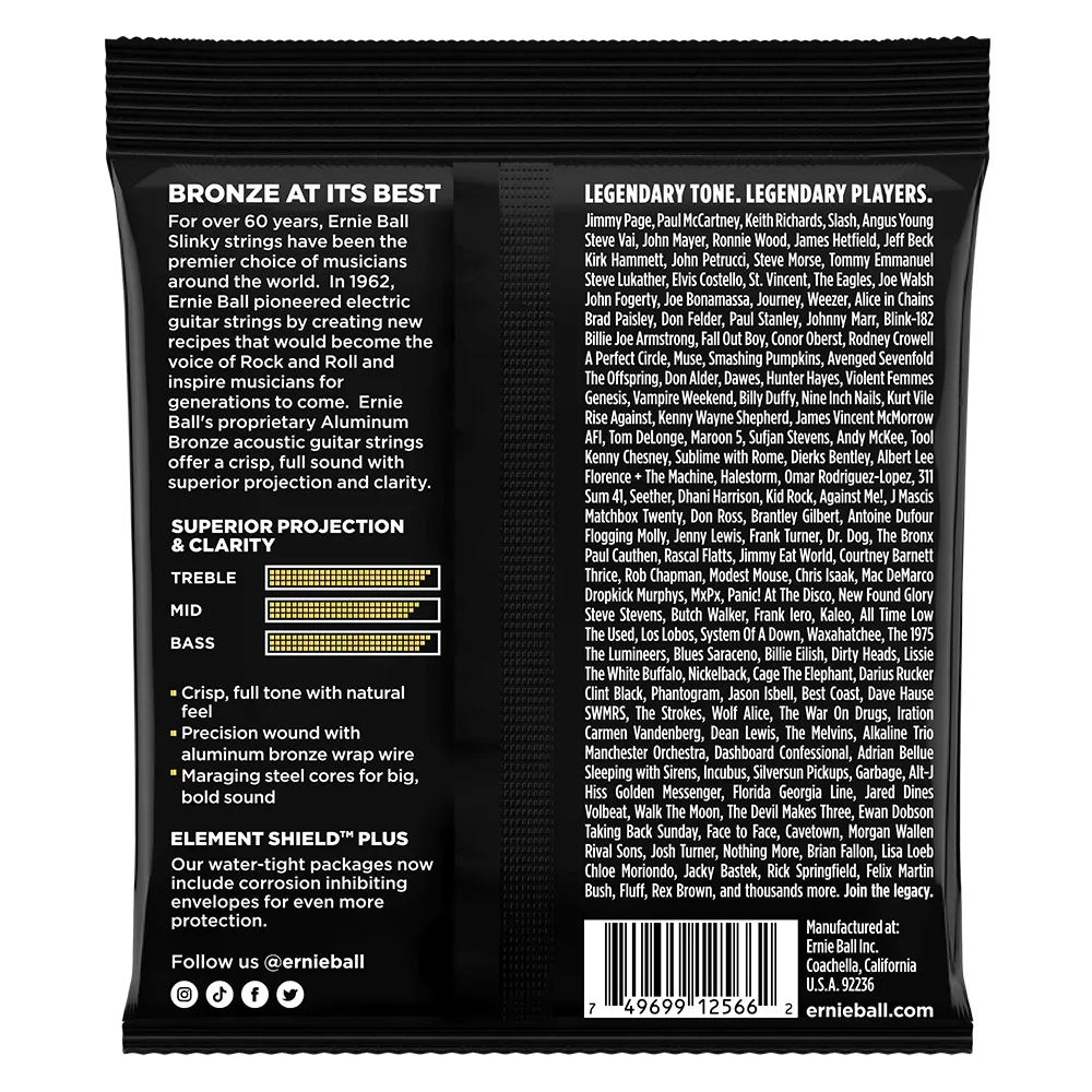 Ernie Ball Medium Light Aluminum Bronze Acoustic Guitar Strings, 12-54 Gauge