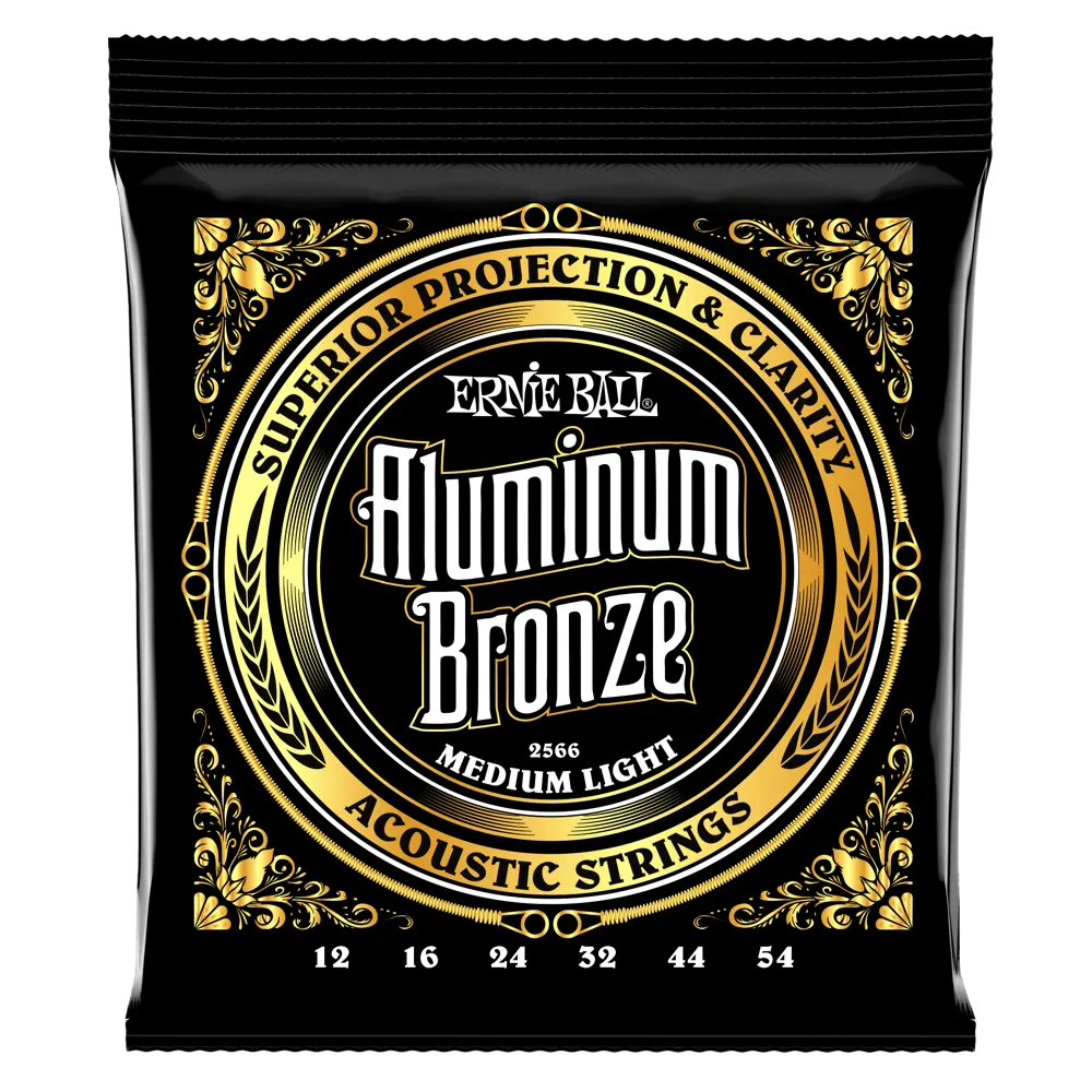 Ernie Ball Medium Light Aluminum Bronze Acoustic Guitar Strings, 12-54 Gauge