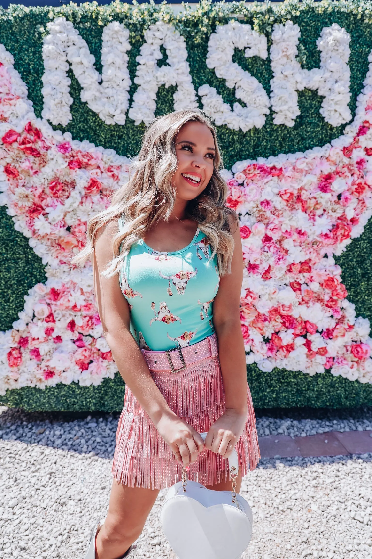 Floral Bull Skull Bodysuit - Turquoise