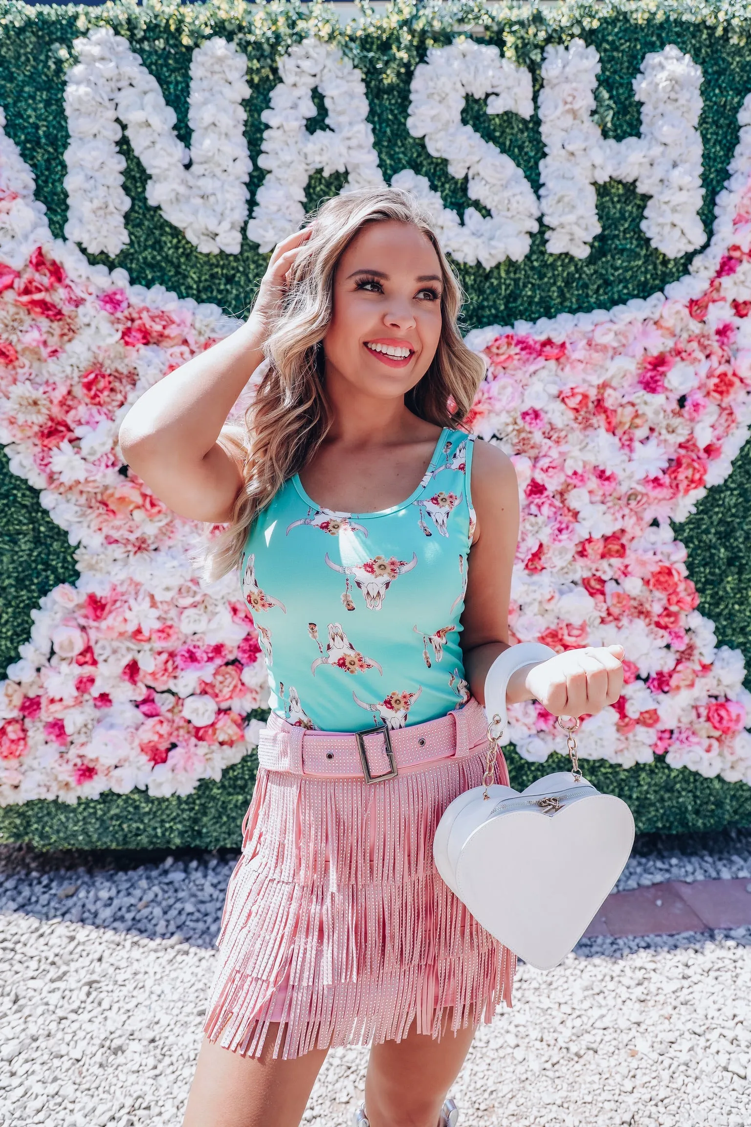 Floral Bull Skull Bodysuit - Turquoise