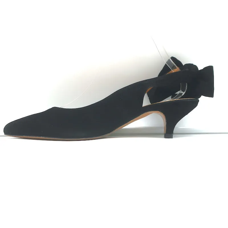 GANNI Sabine Bow Slingback Pumps Black Suede Size 39 Pointed Toe Kitten Heels