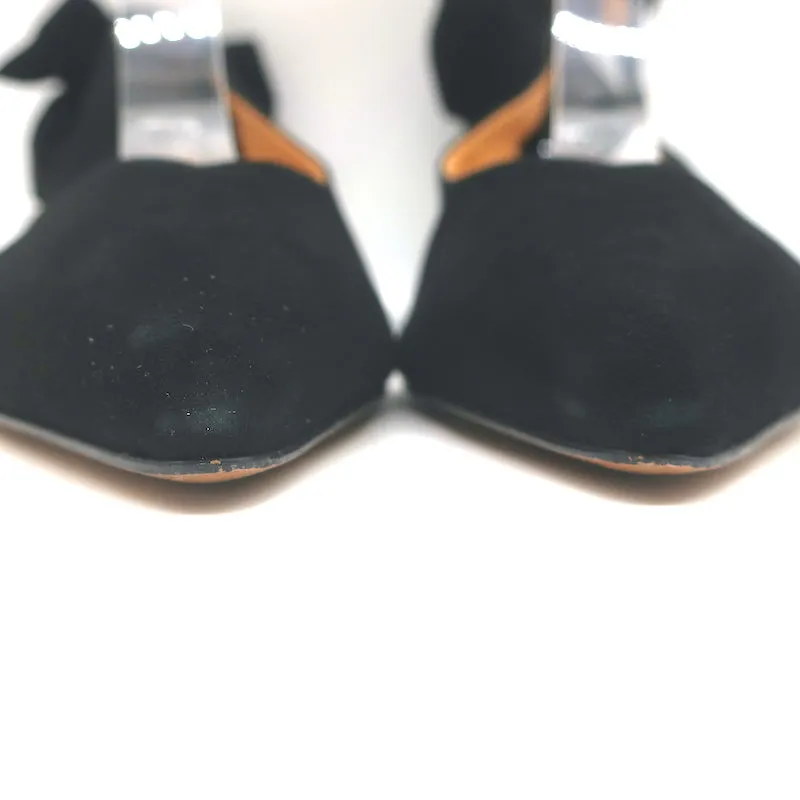 GANNI Sabine Bow Slingback Pumps Black Suede Size 39 Pointed Toe Kitten Heels