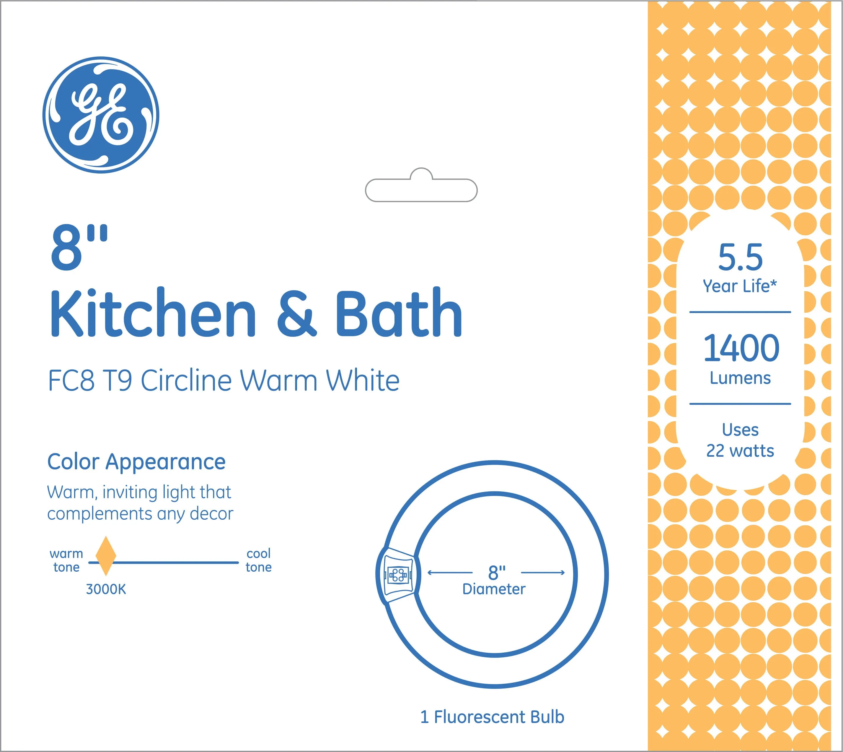 GE Fluorescent 22W, 8 Inch Circline Light Bulb, Fc8, T9, Warm White Color, 5 Yea