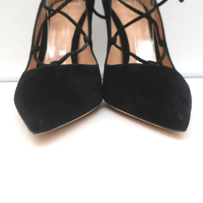 Gianvito Rossi Femi Lace-Up Pumps Black Suede Size 39 Pointed Toe Heels