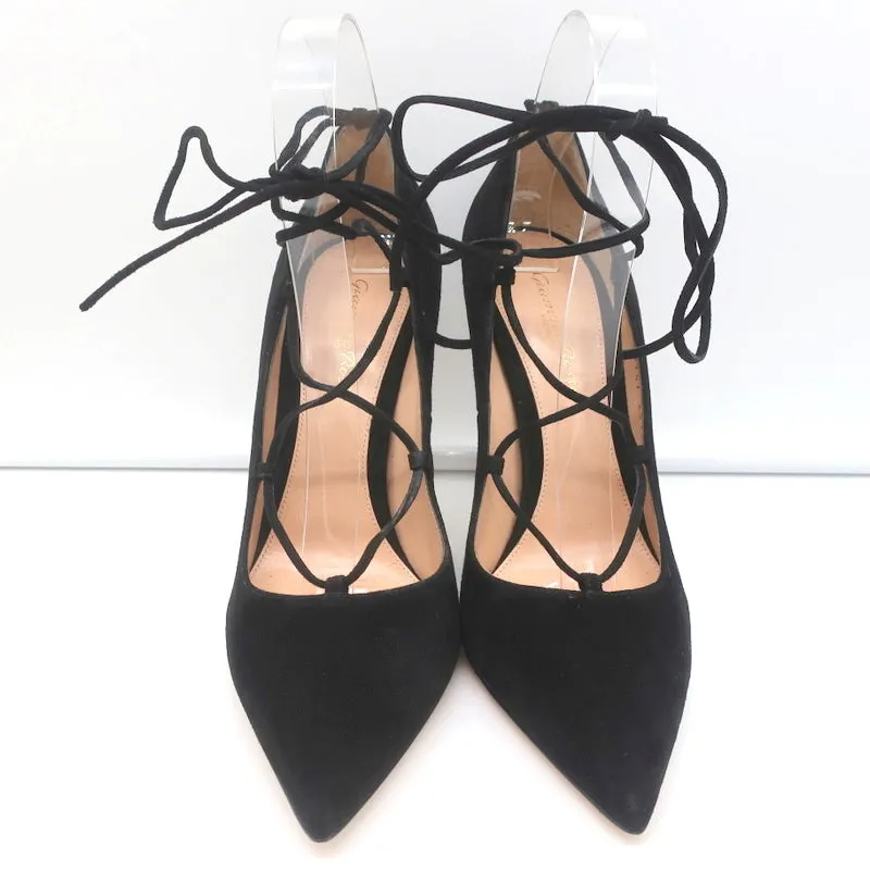 Gianvito Rossi Femi Lace-Up Pumps Black Suede Size 39 Pointed Toe Heels