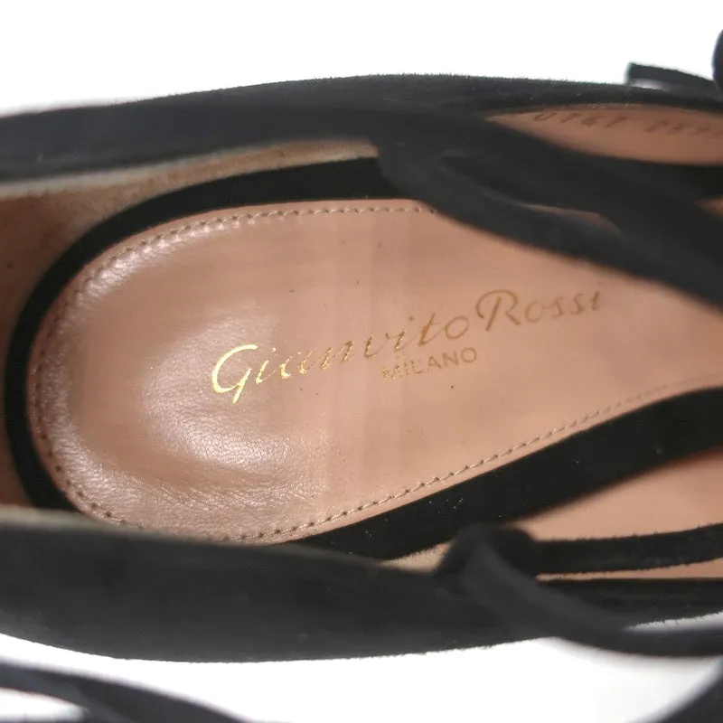 Gianvito Rossi Femi Lace-Up Pumps Black Suede Size 39 Pointed Toe Heels