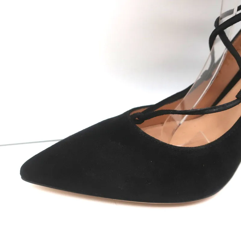 Gianvito Rossi Femi Lace-Up Pumps Black Suede Size 39 Pointed Toe Heels