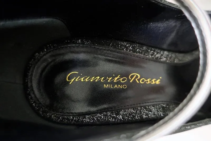 Gianvito Rossi High-Back Ankle Strap Pumps Black/Silver Metallic Suede Size 36.5