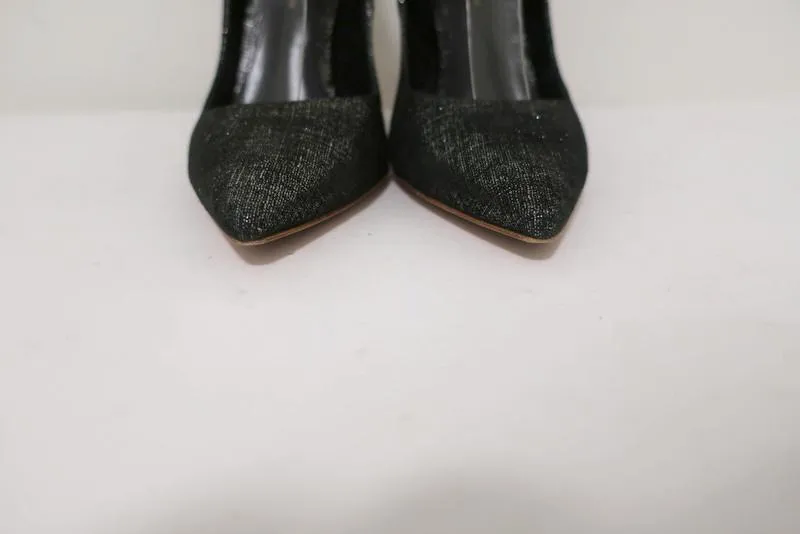 Gianvito Rossi High-Back Ankle Strap Pumps Black/Silver Metallic Suede Size 36.5