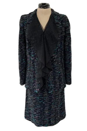 Gorgeous Fall 2000 Chanel by Karl Lagerfeld Haute Couture Ruffled Three Piece Boucle Runway Suit