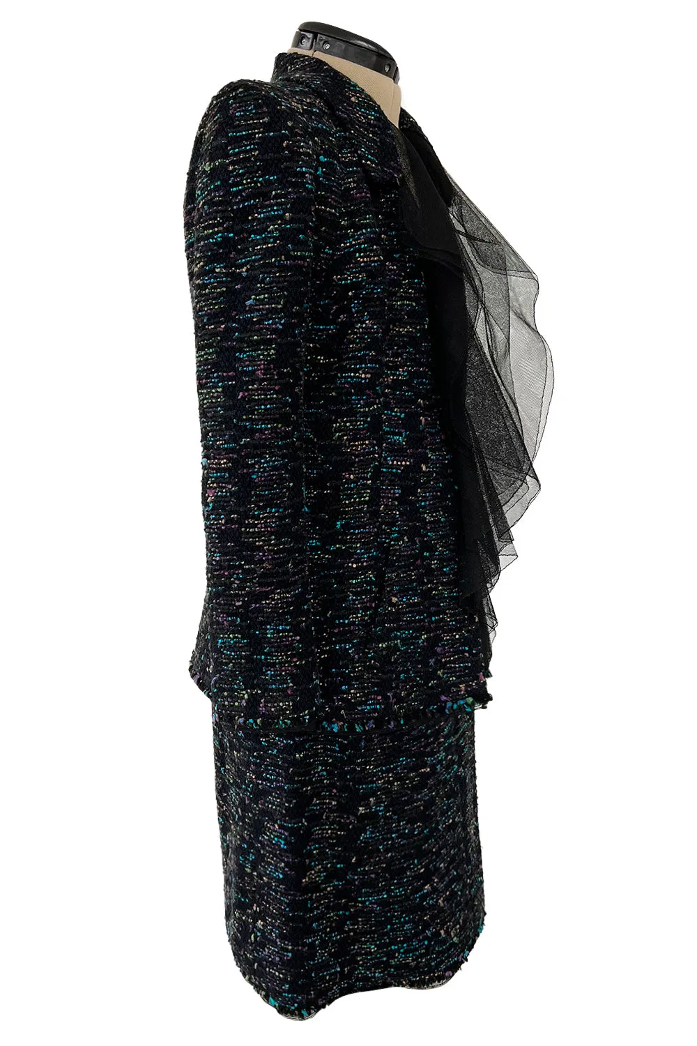 Gorgeous Fall 2000 Chanel by Karl Lagerfeld Haute Couture Ruffled Three Piece Boucle Runway Suit