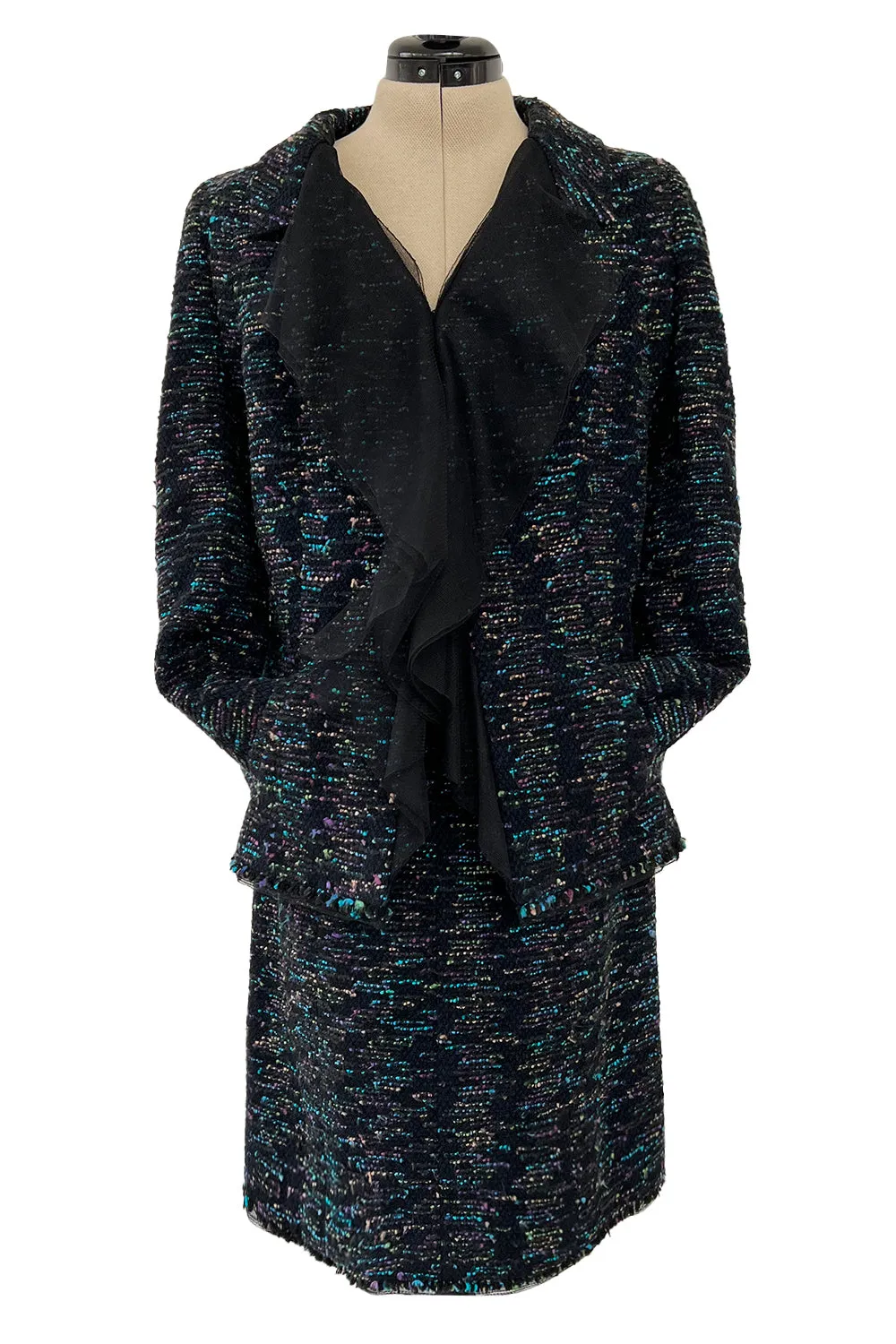 Gorgeous Fall 2000 Chanel by Karl Lagerfeld Haute Couture Ruffled Three Piece Boucle Runway Suit