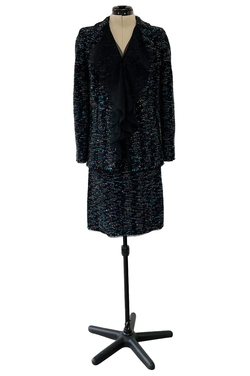 Gorgeous Fall 2000 Chanel by Karl Lagerfeld Haute Couture Ruffled Three Piece Boucle Runway Suit