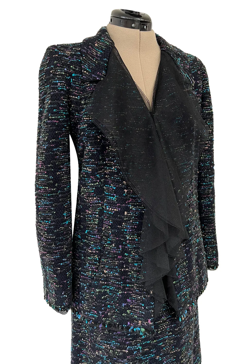Gorgeous Fall 2000 Chanel by Karl Lagerfeld Haute Couture Ruffled Three Piece Boucle Runway Suit