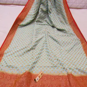 Grey And Red Heavy Banarasi Saree