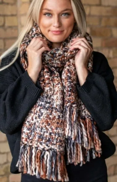 Grey Brown Loom Woven Scarf