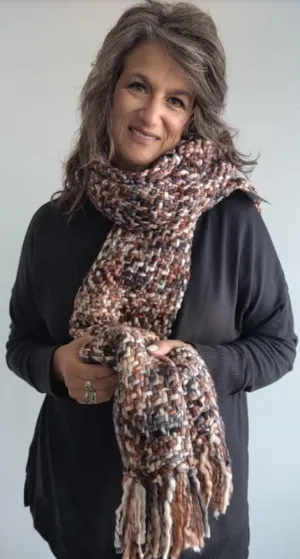 Grey Brown Loom Woven Scarf