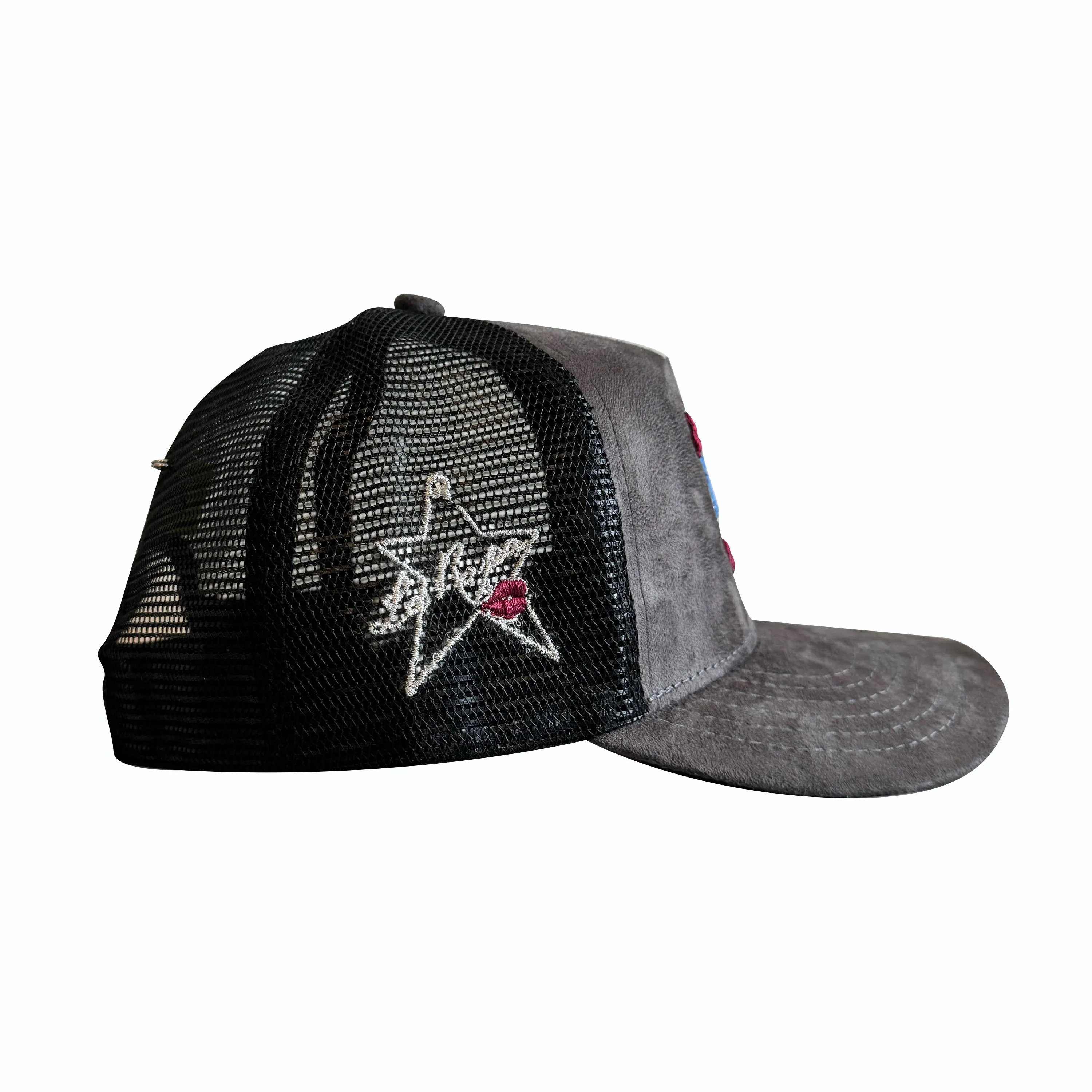GREY SUEDE LR TRUCKER HAT