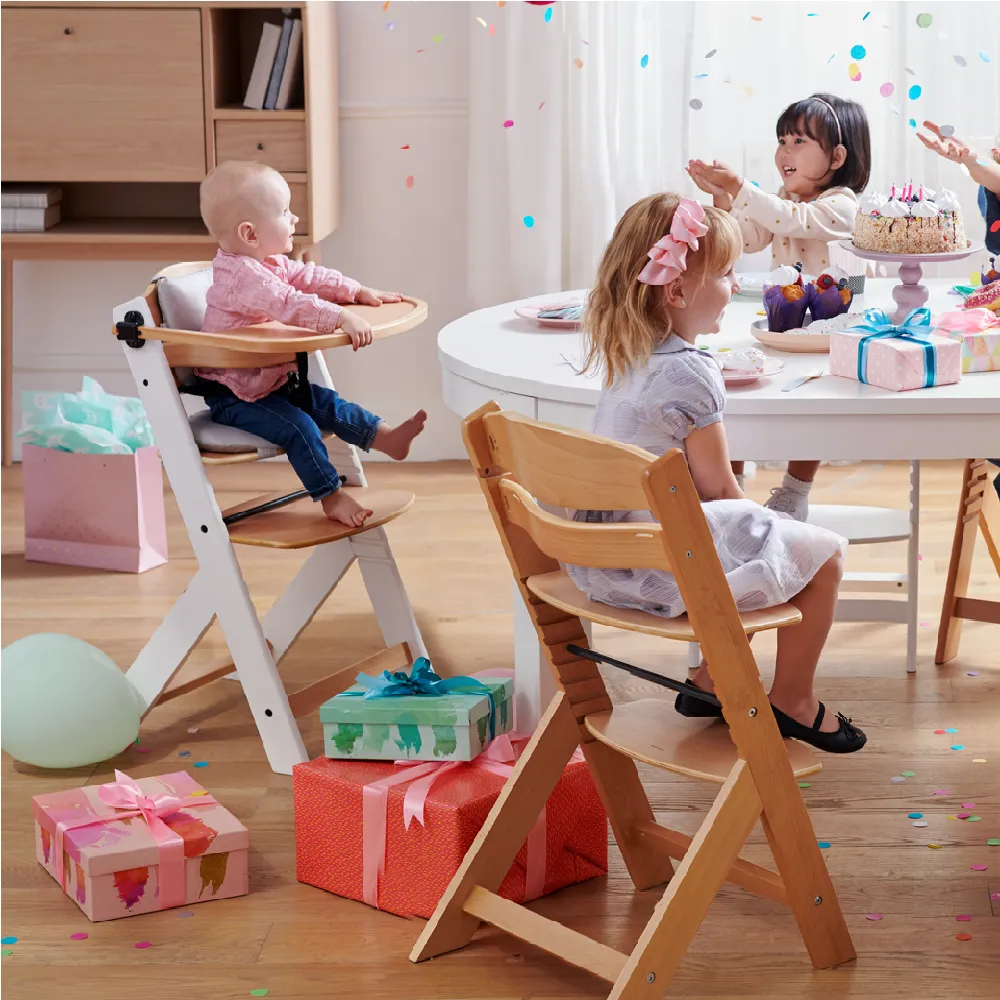 Grow-with-Me Modern Eco-Wooden Highchair & Tray | Height Adjustable | Desk Chair | Natural & White Finish | 6m - 10 years