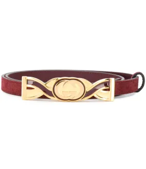Gucci Interlocking-G Buckle Skinny Suede Belt in Burgundy