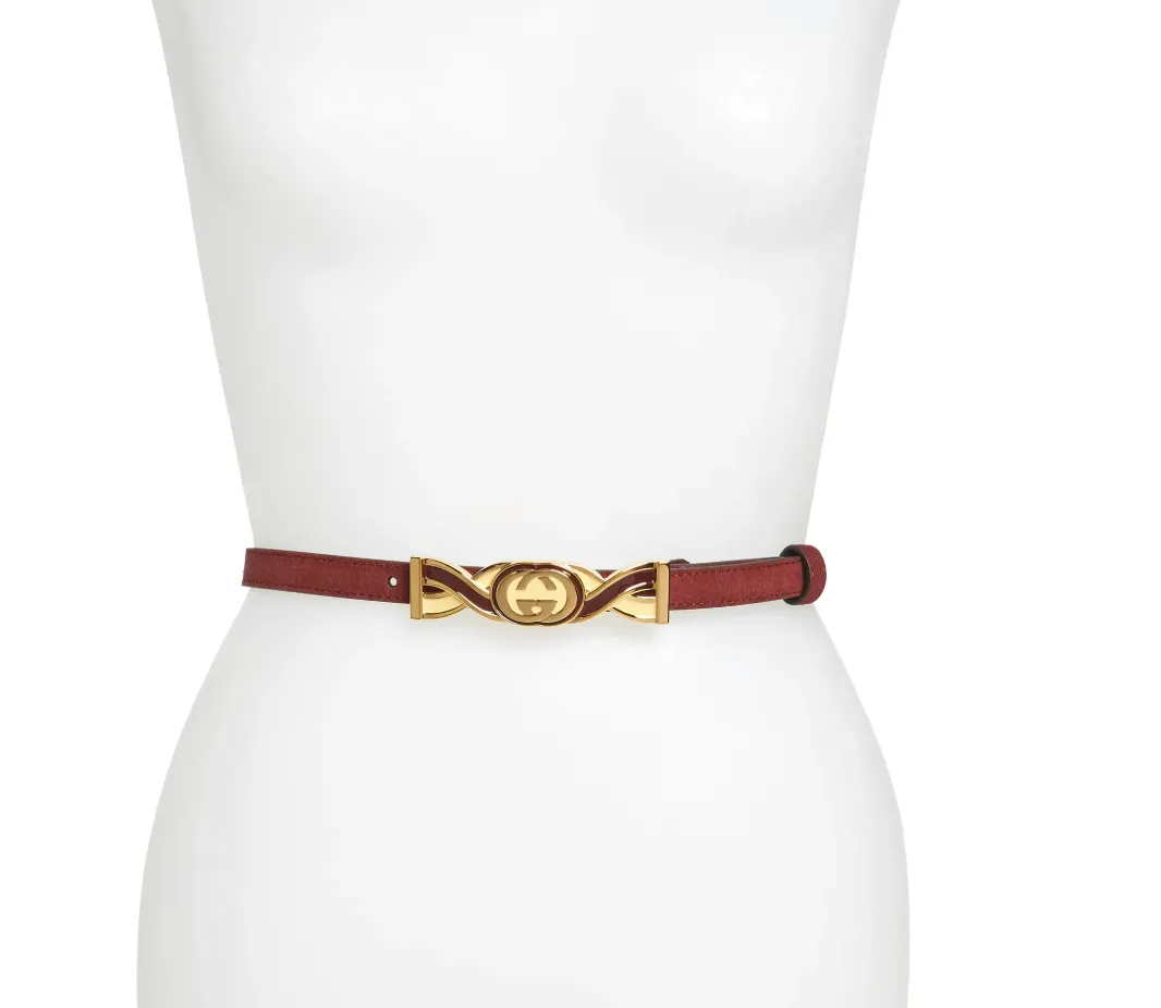Gucci Interlocking-G Buckle Skinny Suede Belt in Burgundy