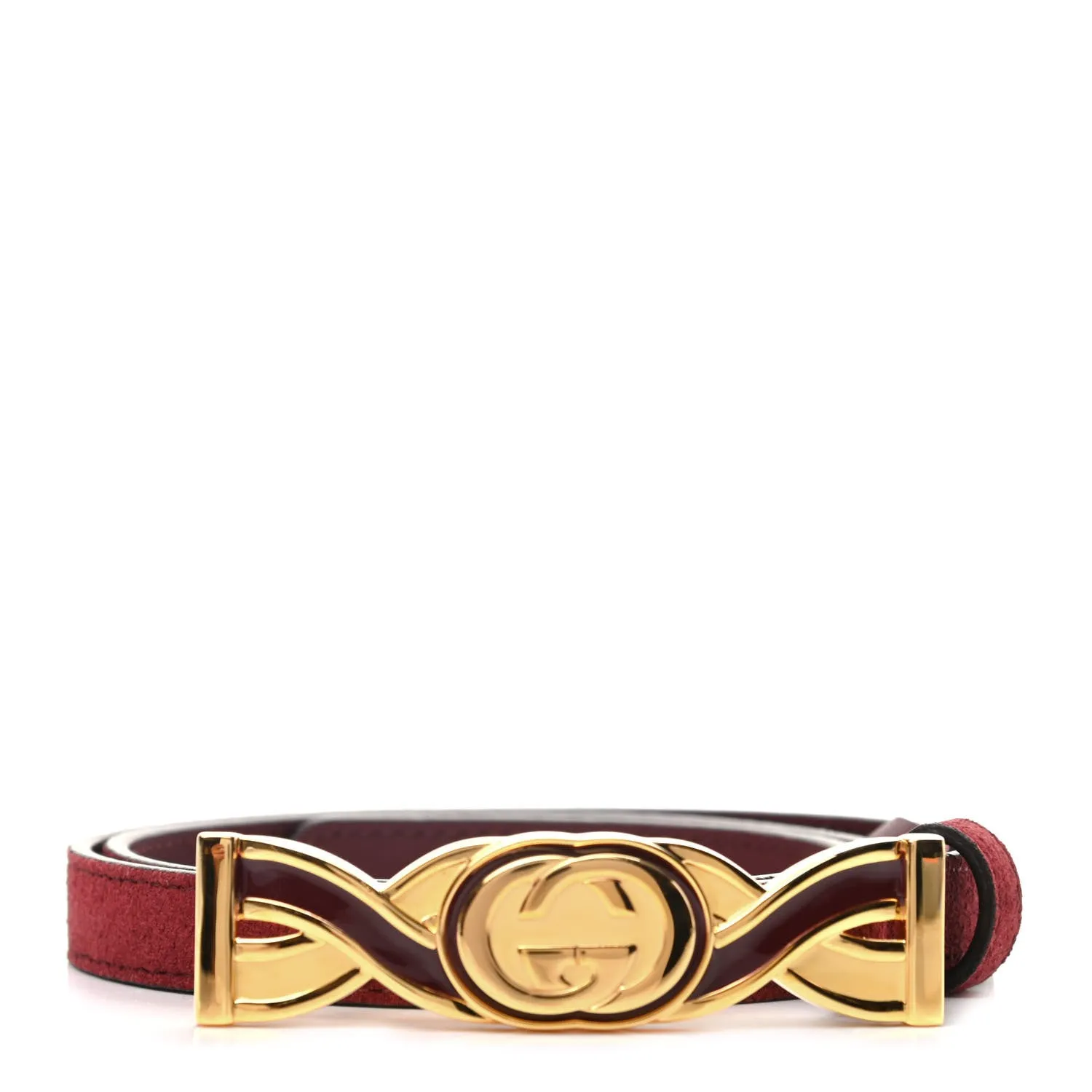 Gucci Interlocking-G Buckle Skinny Suede Belt in Burgundy