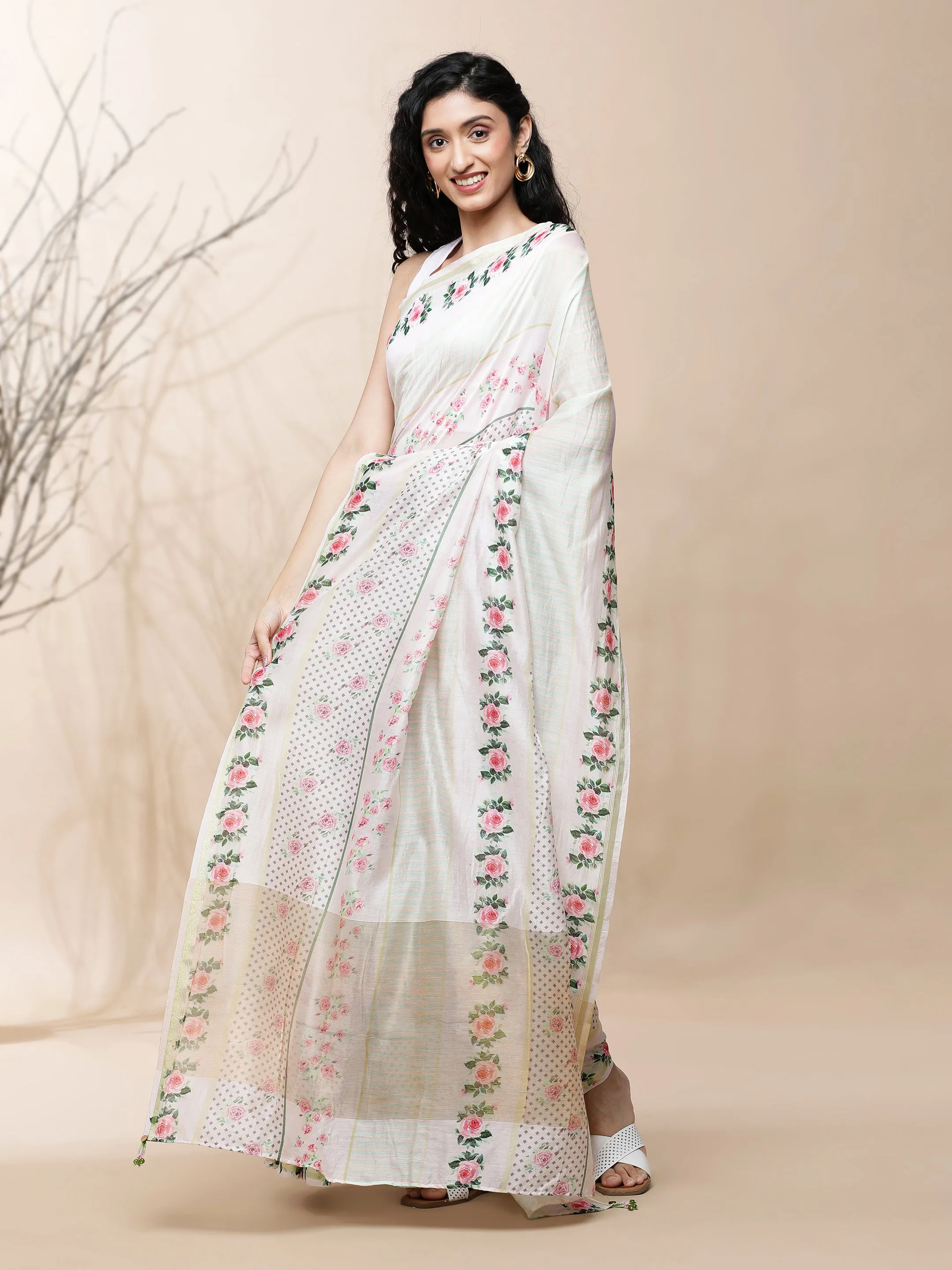 Gulistan Chanderi Pink Silk Saree