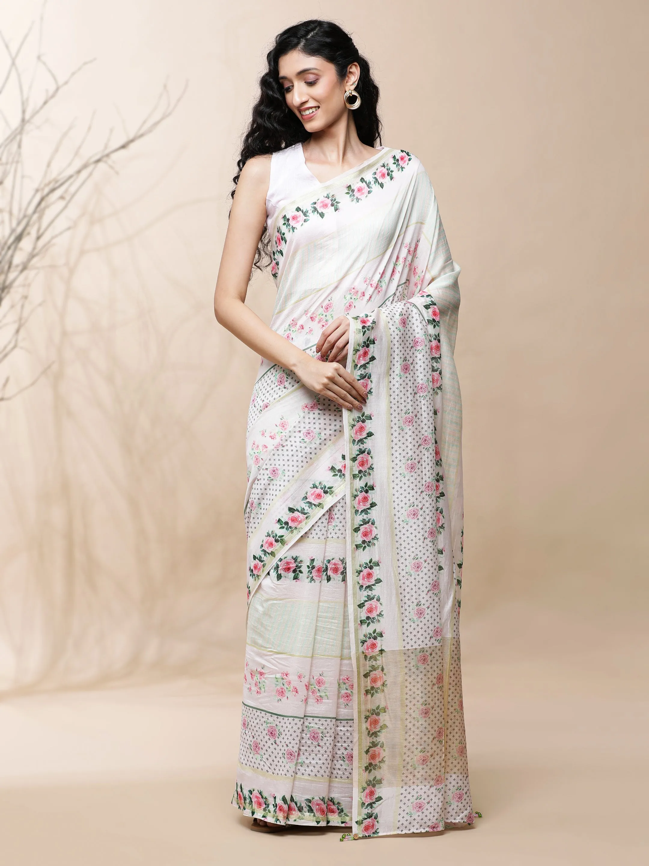 Gulistan Chanderi Pink Silk Saree
