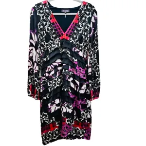 Hale Bob Midi Dress Long Sleeves Size Medium Silk Fabric Back Zipped Closure