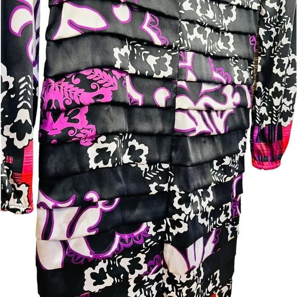 Hale Bob Midi Dress Long Sleeves Size Medium Silk Fabric Back Zipped Closure