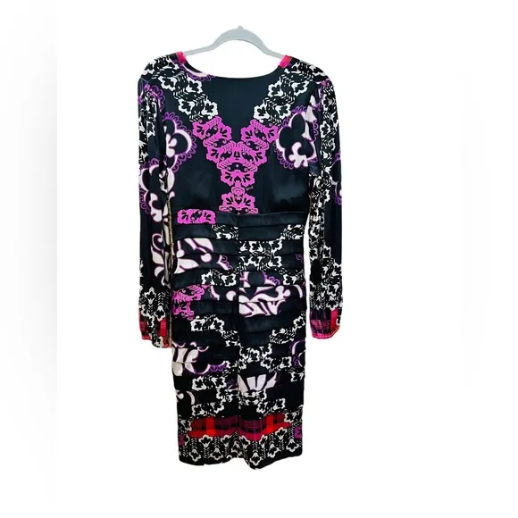 Hale Bob Midi Dress Long Sleeves Size Medium Silk Fabric Back Zipped Closure