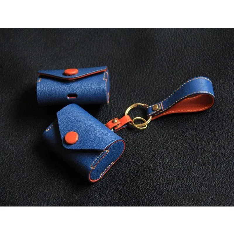Handmade Navy Leather AirPods Case with Keyring Leather AirPods Case Airpod Case Cover